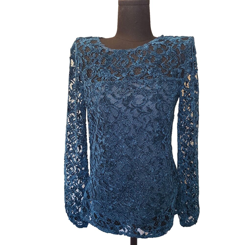 Sundance Womens Remarkable Beauty Top Witchy Velvet Crochet Lace Size XS Teal